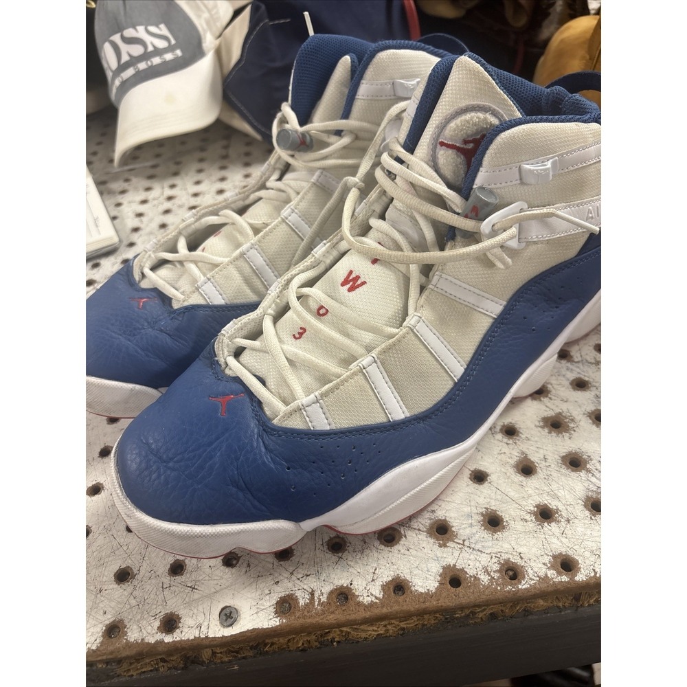Jordan Men's Athletic Shoes White and Blue with Red Accents